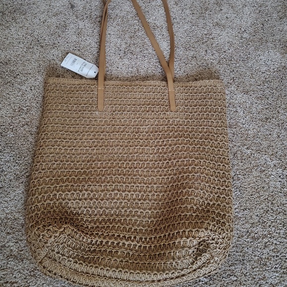 Vacay Straw Tote Beach Pool Bag Tan Pink - Picture 5 of 5